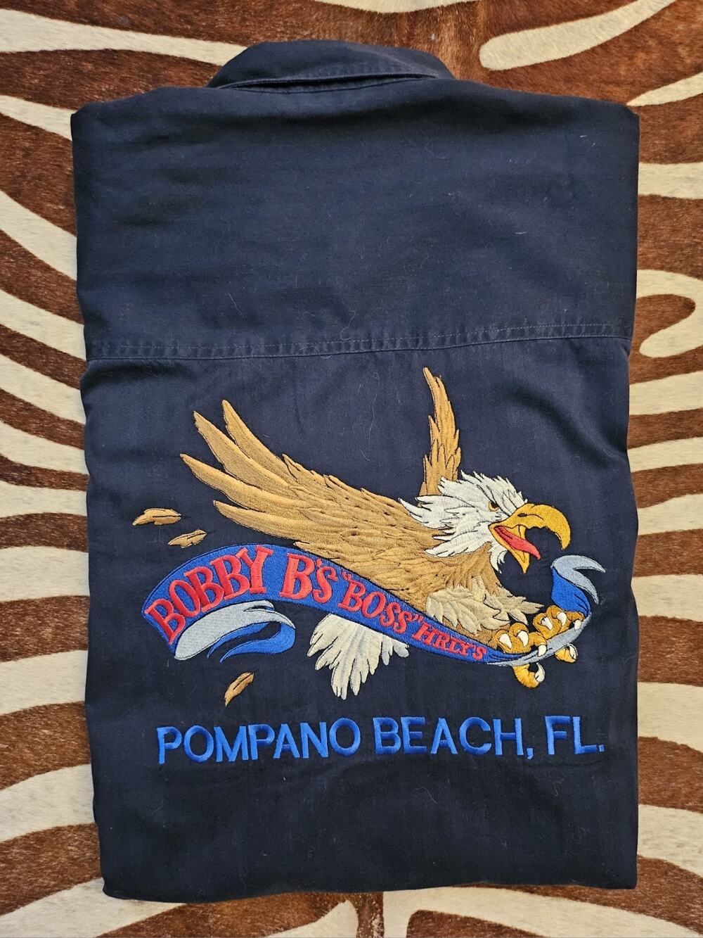 Vintage Y2k Rare Bobby B's Boss Harleys Pompano FL Embroidered Eagle Shirt Sz L